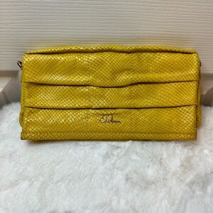 Cole Haan Yellow Leather Purse Handba 9.5x5 Pleated front magnet close No Strap